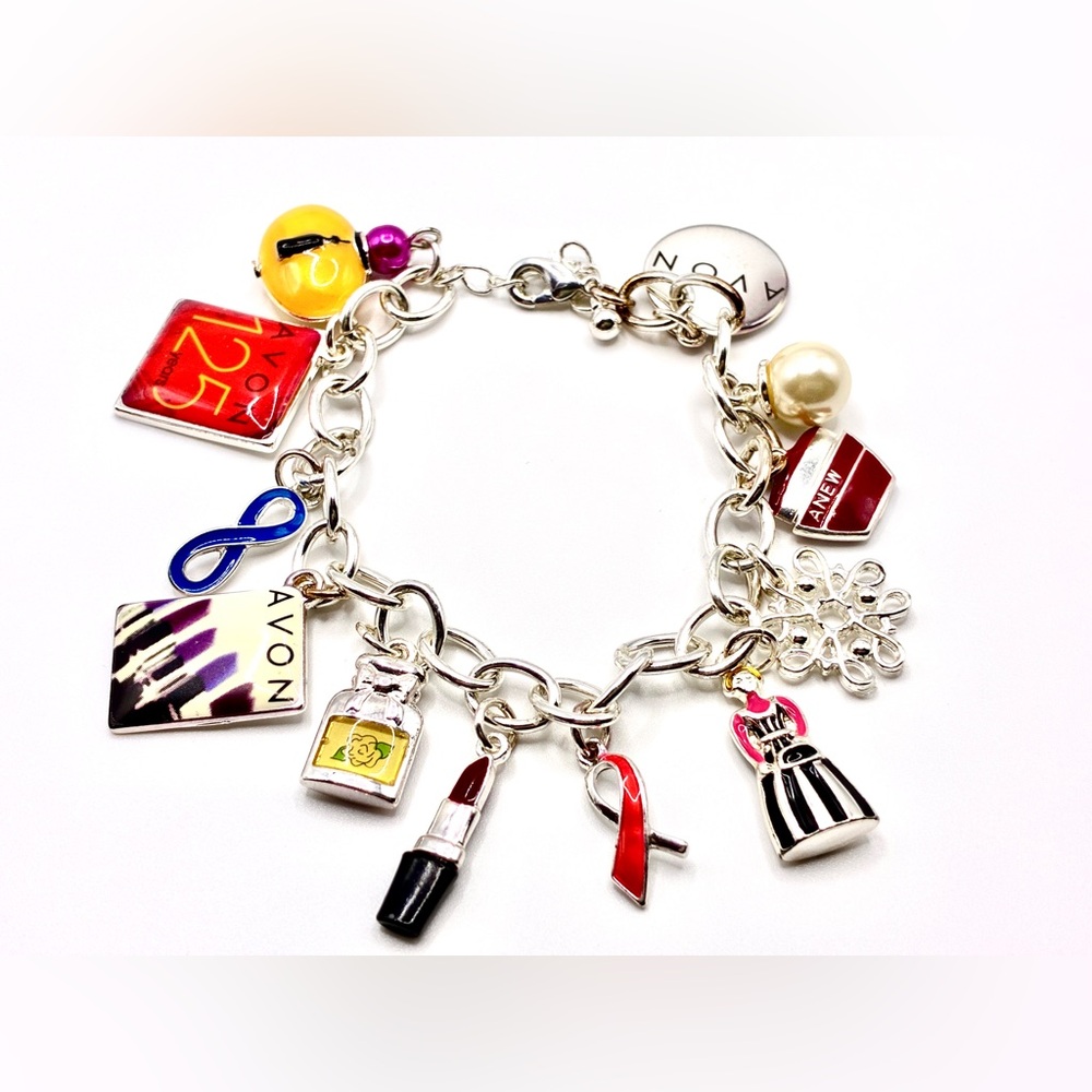 Vintage Avon 125th Year Anniversary Charm Bracelet in Silver Tone Adjustable
